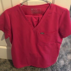 Figs Vivid Pink V-Neck Scrub Top